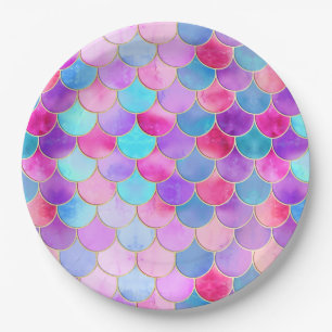 Prato De Papel Padrão de escala de Sereia Rosa, Roxo e Aqua