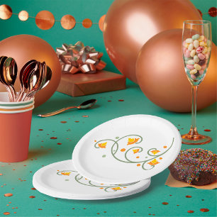 Prato De Papel Padrão de espiral floral com flor laranja e amarel