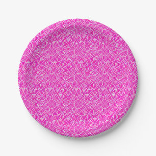Prato De Papel Padrão de espiral japonês - fuchsia rosa e branco