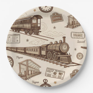 Prato De Papel Padrão de Estação de Trem Vintage (2)
