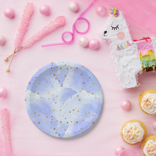 Prato De Papel Padrão de Estrela do Ouro Lavendar (Festa)