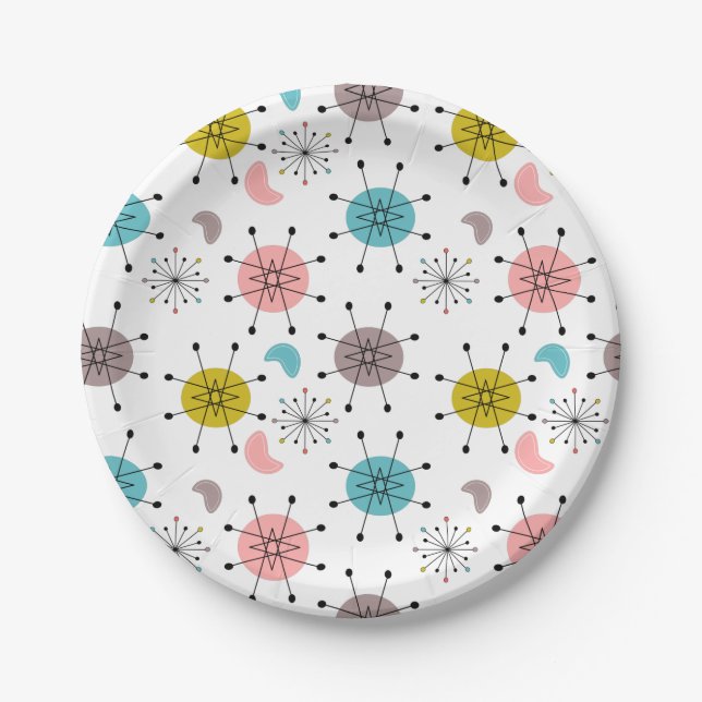 Prato De Papel Padrão de Estrela Explosiva Retro Atômica (Frente)