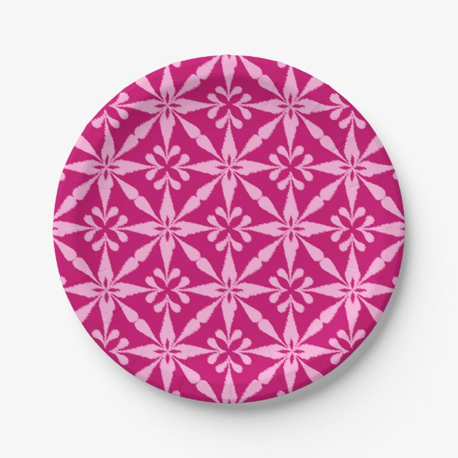 Prato De Papel Padrão de Estrela Ikat - Rosa Fúcsia (Frente)