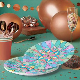 Prato De Papel Padrão de Estrela Triangular em Mosaico Pastel Col