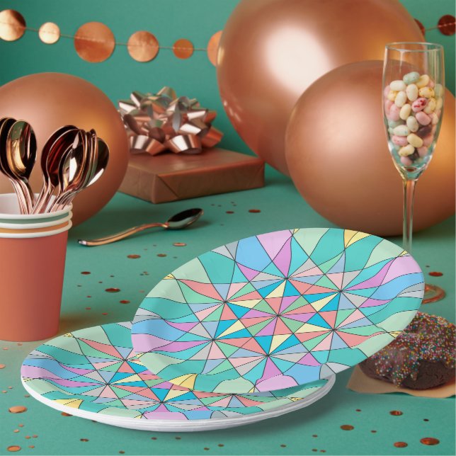 Prato De Papel Padrão de Estrela Triangular em Mosaico Pastel Col (Múltiplo)