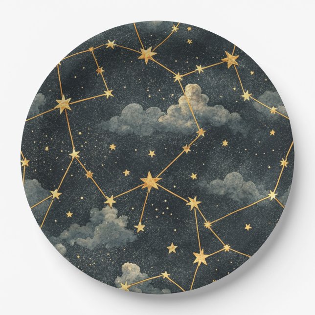 Prato De Papel Padrão de Estrelas da Constelação Celeste (1) (Frente)
