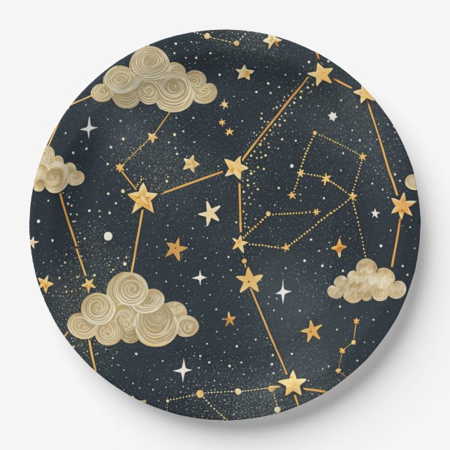 Prato De Papel Padrão de Estrelas da Constelação Celeste (2) (Frente)