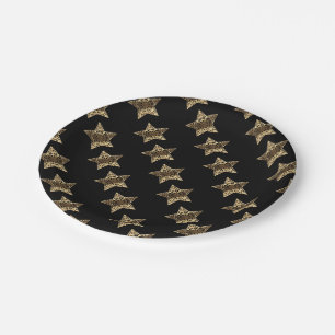 Prato De Papel Padrão de Estrelas de Natal Elegante Douradas