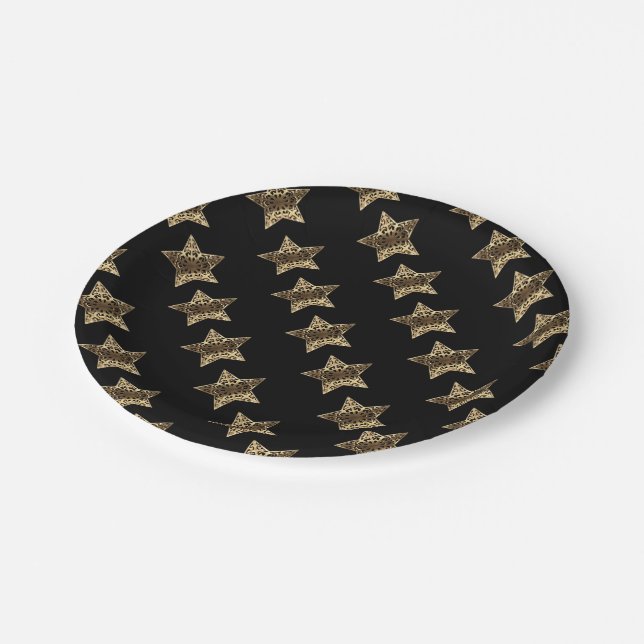 Prato De Papel Padrão de Estrelas de Natal Elegante Douradas (Inclinado)