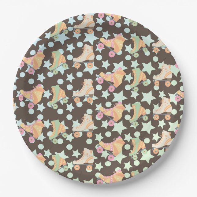 Prato De Papel Padrão de Estrelas de Skates de Aniversário de Rol (Frente)