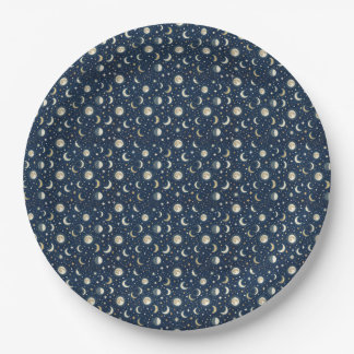 Prato De Papel Padrão de Estrelas e Lua