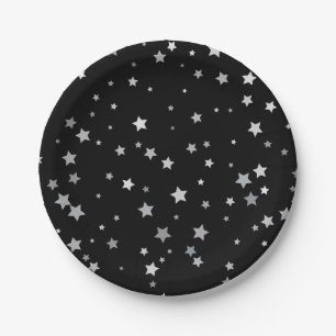 Prato De Papel Padrão de Estrelas Prateadas Cujas Qualquer cor