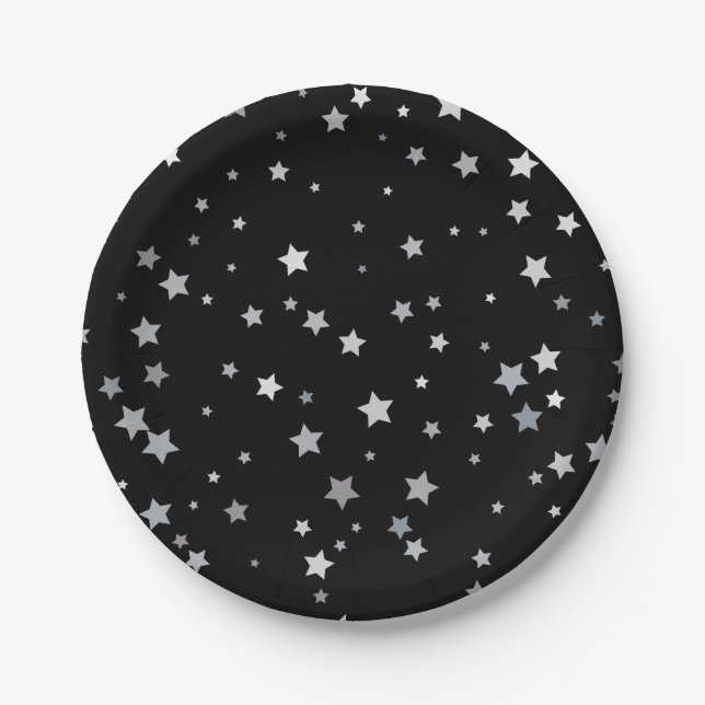 Prato De Papel Padrão de Estrelas Prateadas Cujas | Qualquer cor  (Frente)