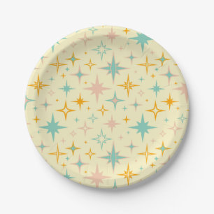 Prato De Papel Padrão de estrelas retrô coloridas