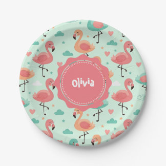 Prato De Papel Padrão de Flamingo de Desenho Animado Fofo