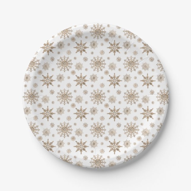 Prato De Papel Padrão de Floco de Neve Amarelo em Branco (Frente)