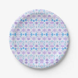 Prato De Papel Padrão de Flor Azul Roxo