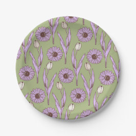Prato De Papel Padrão de Flor de Hippie Funky Y2K Retro Roxo Verd