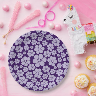 Prato De Papel Padrão de Flor - Roxo