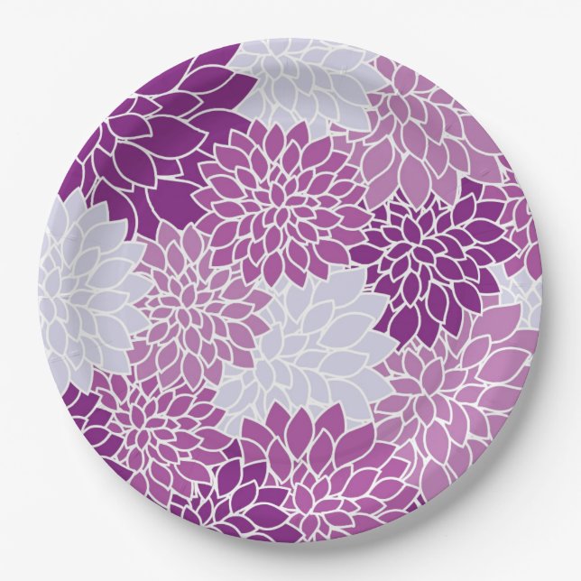 Prato De Papel Padrão de Flor Roxo Moderno (Frente)