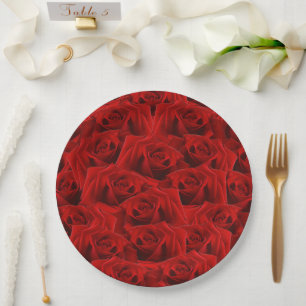 Prato De Papel Padrão de Flor Vermelho