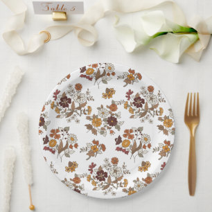 Prato De Papel Padrão de Flores de Boho Retro