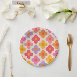 Prato De Papel Padrão de Flores de Mod Hippie Coloridas Retroativ