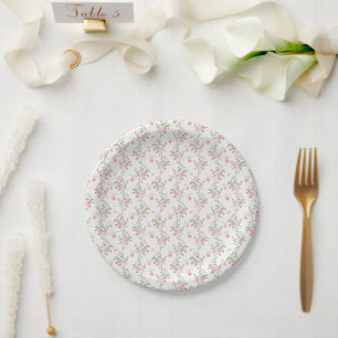 Prato De Papel Padrão de Flores de Rosas Rosa Elegante