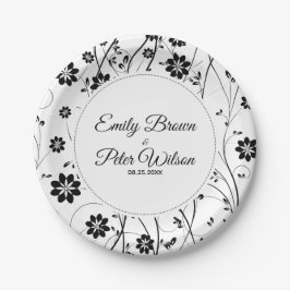 Prato De Papel Padrão de Flores Pretas Cutas