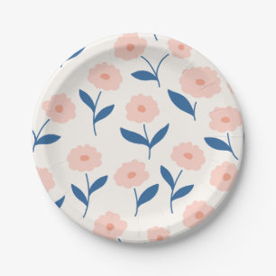 Prato De Papel Padrão de Flores Rosa Boho Chic Fofo