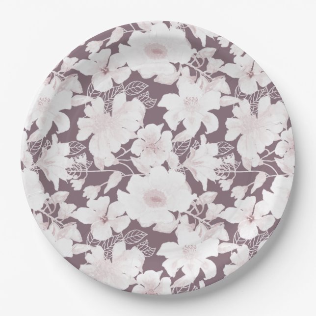 Prato De Papel Padrão de florescências de Blush (Frente)