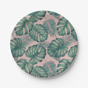 Prato De Papel Padrão de Folha Tropical