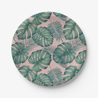 Prato De Papel Padrão de Folha Tropical