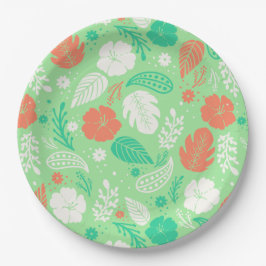 Prato De Papel Padrão de Folhagem Tropical Verde e Laranja