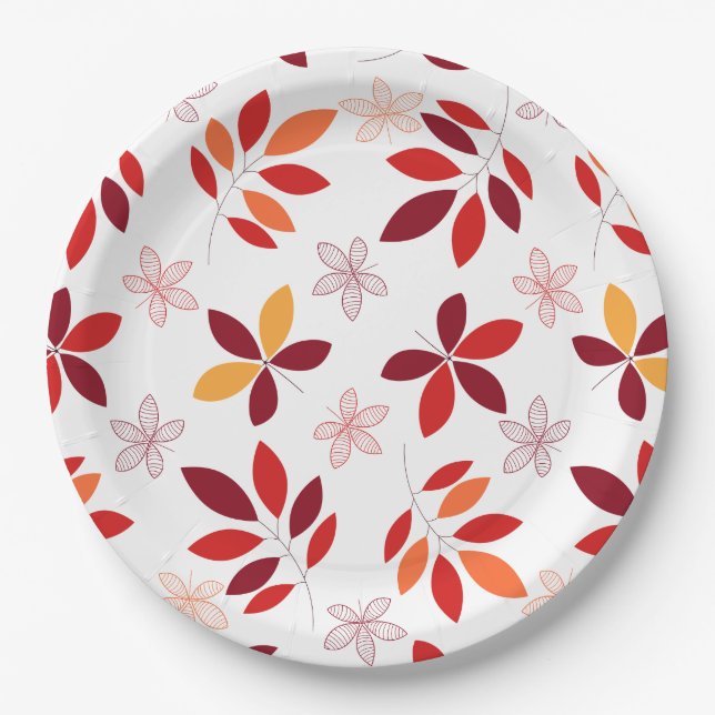 Prato De Papel Padrão de Folhas Bonitas e Coloridas (Frente)