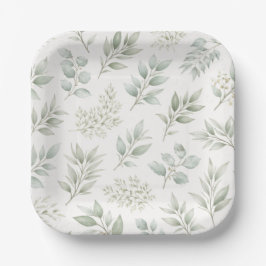 Prato De Papel Padrão de Folhas Botânicas Verde Suave