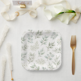 Prato De Papel Padrão de Folhas Botânicas Verde Suave