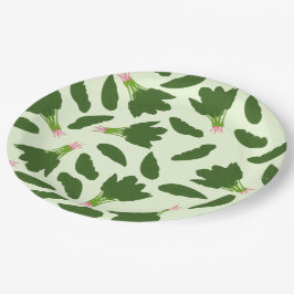 Prato De Papel Padrão de Folhas de Espinafre Verde