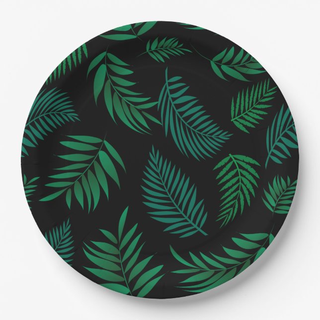 Prato De Papel Padrão de Folhas Tropicais 2 (Frente)