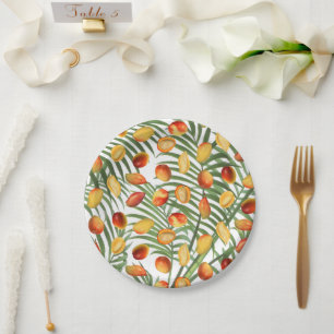 Prato De Papel Padrão de Fruta de Verão Vintage Mango & Greenery