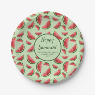 Prato De Papel Padrão de Fruta Melancia em Festa de Verão Verde