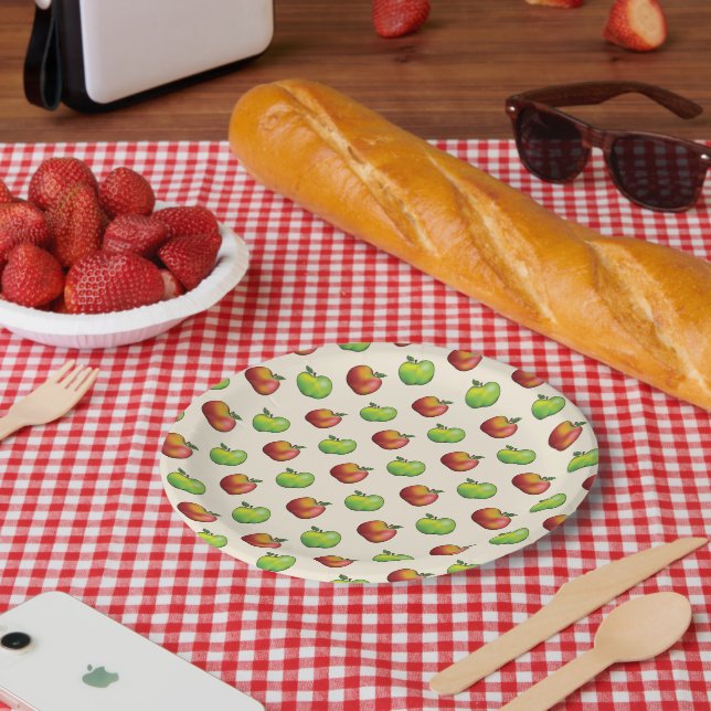 Prato De Papel Padrão de Frutas de Maçã Vermelhas e Verdes (Piquenique)