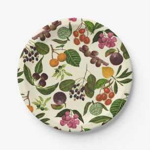Prato De Papel Padrão de Frutas Tropicais, pintado manualmente