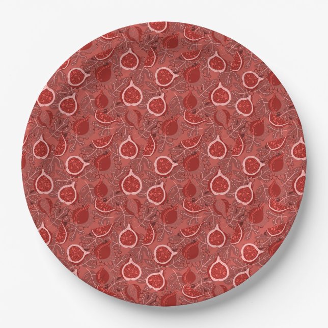 Prato De Papel Padrão de fruto de figo vermelho e bonito (Frente)