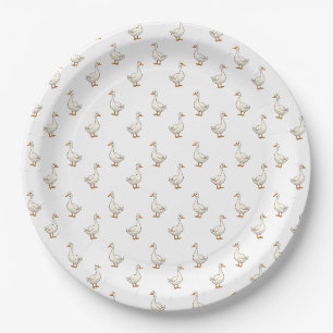 Prato De Papel Padrão de Ganso Branco Fofo