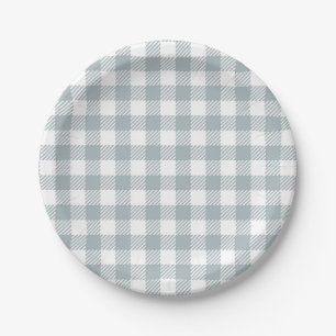 Prato De Papel Padrão de Gingham Azul Claro