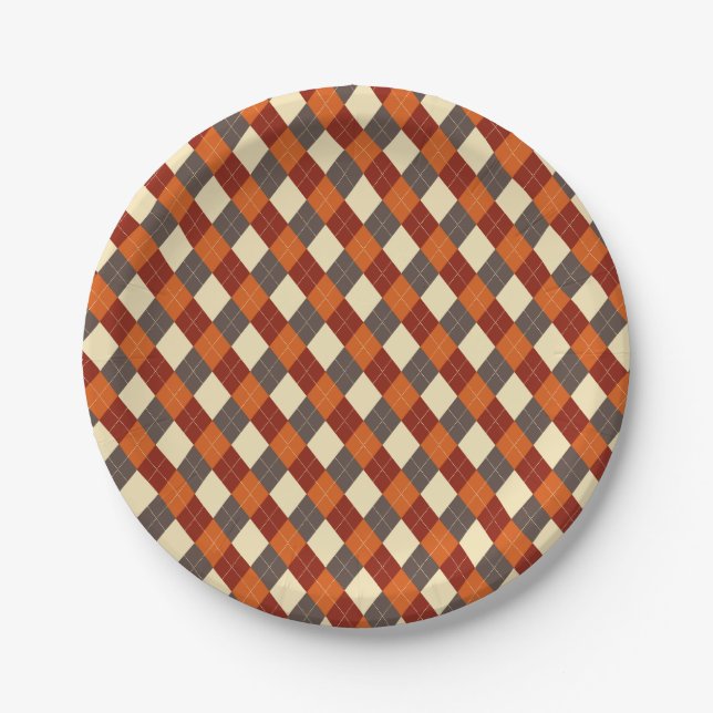 Prato De Papel Padrão de Gingham de outono (Frente)