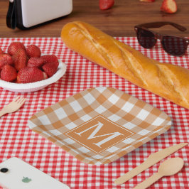 Prato De Papel Padrão de Gingham Laranja de Pumpkin Personalizado