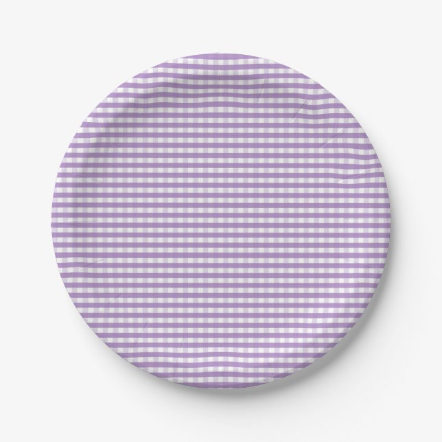 Prato De Papel Padrão de Gingham Roxo (Frente)