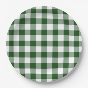Prato De Papel Padrão de Gingham Verde e Branco
